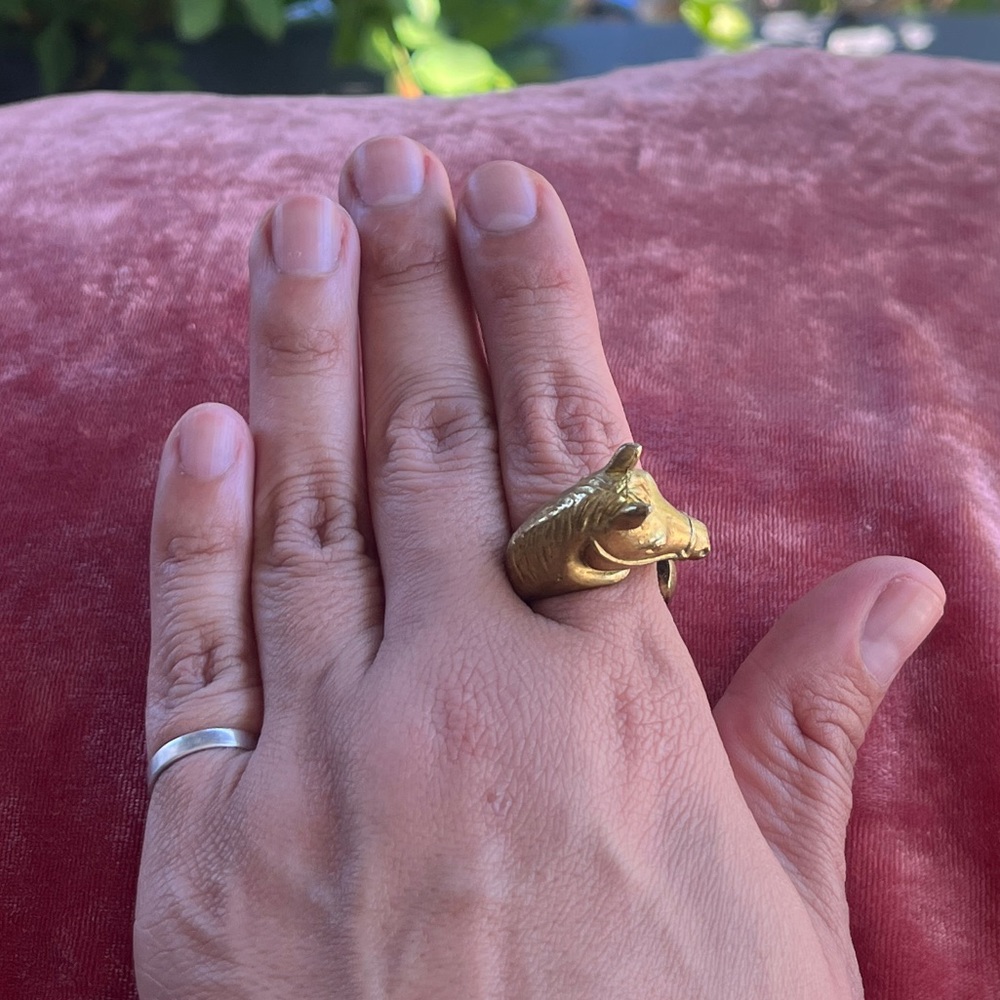 Unique Brass Horse Ring Adjustable - image 3